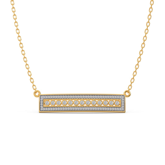 Round Diamond Pave Bar Necklace - Yellow