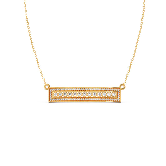 Round Diamond Pave Bar Necklace - Yellow