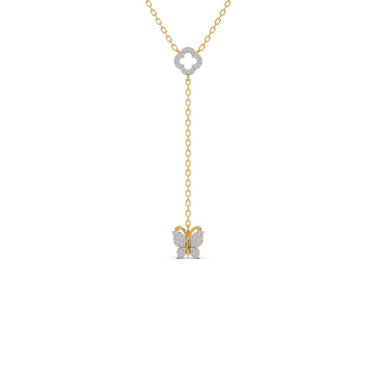 Delicate Diamond Butterfly Drop Necklace - Yellow