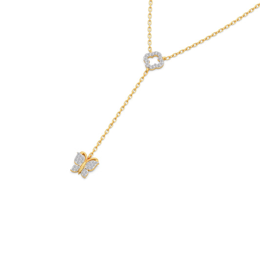 Delicate Diamond Butterfly Drop Necklace - Yellow