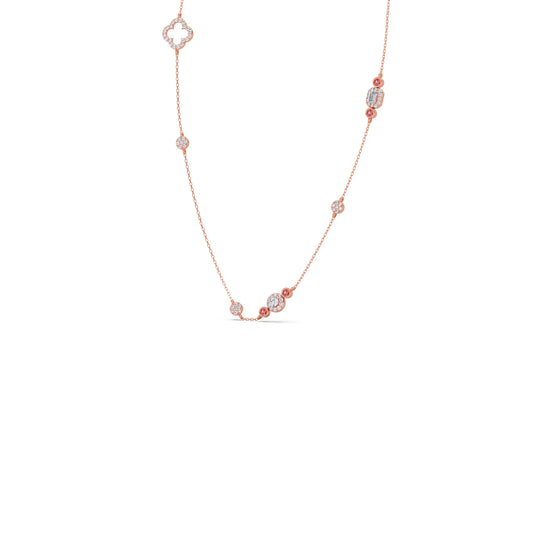 Mixed Shape Diamond and Gemstone Necklace - Rose