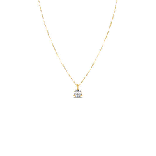 Delicate Three Prong Round Diamond Necklace - Yellow