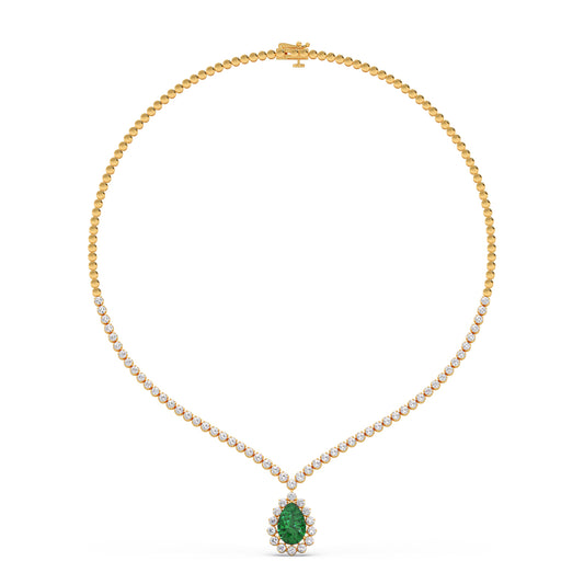 Round Diamond & Pear Gemstone Necklace - Yellow