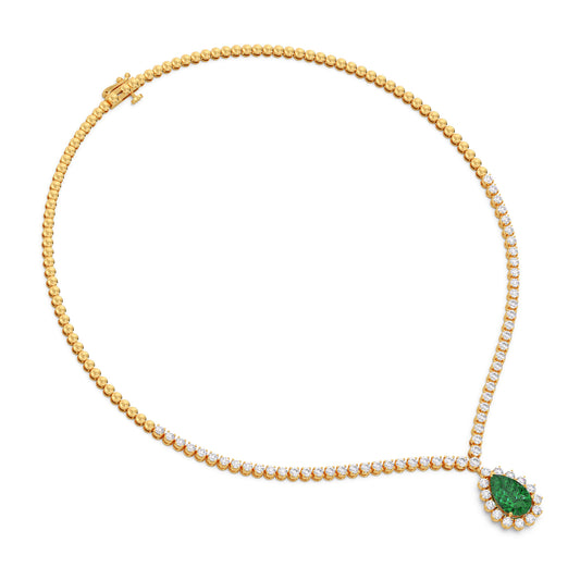Round Diamond & Pear Gemstone Necklace - Yellow