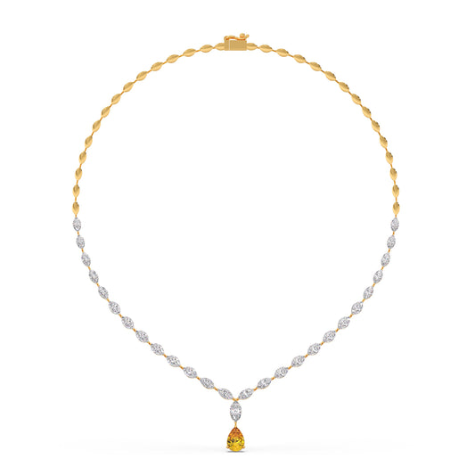 Marquise Diamond and Yellow Gemstone Riviera Necklace - Yellow