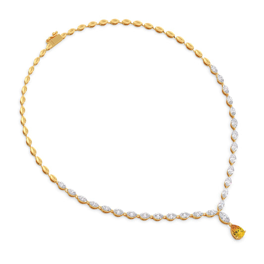 Marquise Diamond and Yellow Gemstone Riviera Necklace - Yellow