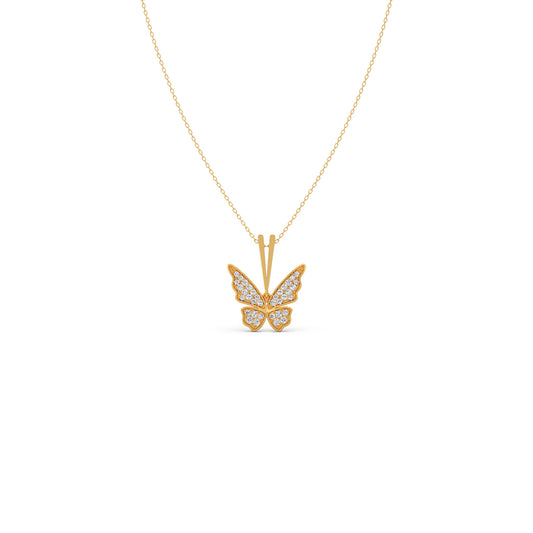 Round Diamond Butterfly Pendant Necklace - Yellow