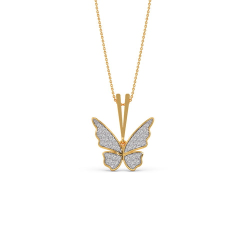 Round Diamond Butterfly Pendant Necklace