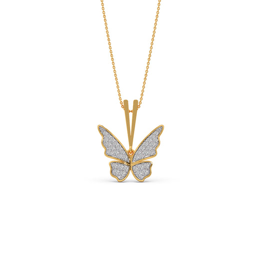 Round Diamond Butterfly Pendant Necklace - Yellow