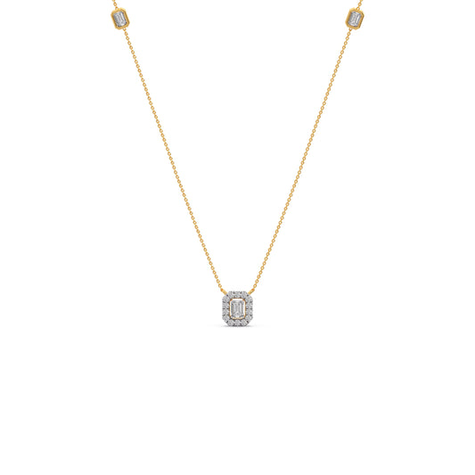 Emerald & Round Symmetry & Sparkle Diamond Necklace - Yellow
