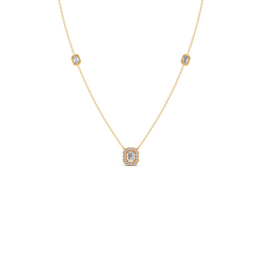Emerald & Round Symmetry & Sparkle Diamond Necklace - Yellow