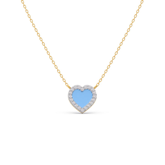 Blue Promise Heart Diamond Pendant Necklace - Yellow