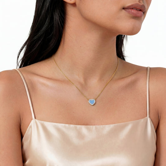 Blue Promise Heart Diamond Pendant Necklace - MQ_AI