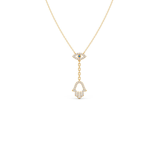 Hamsa & Evil-Eye Lariat Diamond Necklace - Yellow