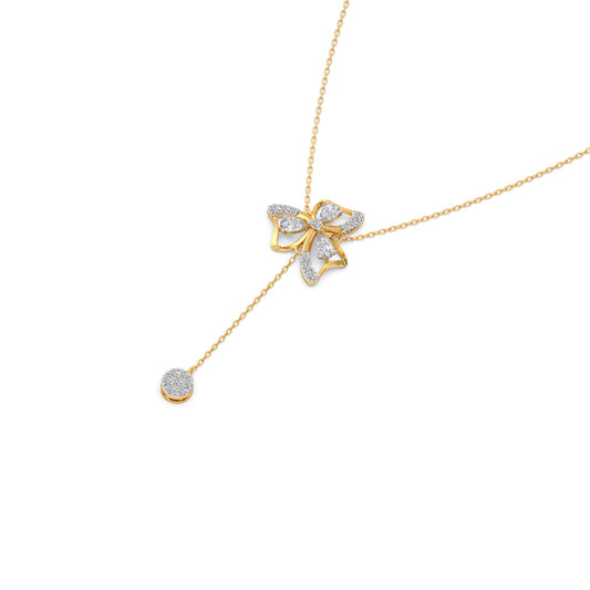 Petal Shine Pear & Round Diamond Necklace - Yellow