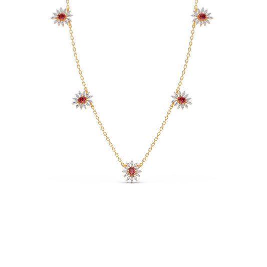 Pink-Tourmaline colourstone diamond Necklace - Yellow