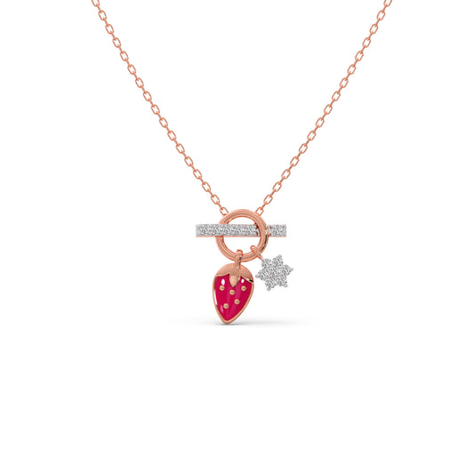 Strawberry Bloom Diamond Kids Necklace - Rose