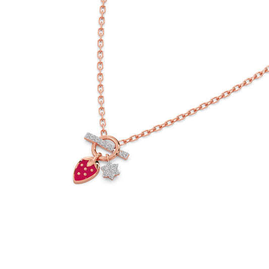 Strawberry Bloom Diamond Kids Necklace - Rose