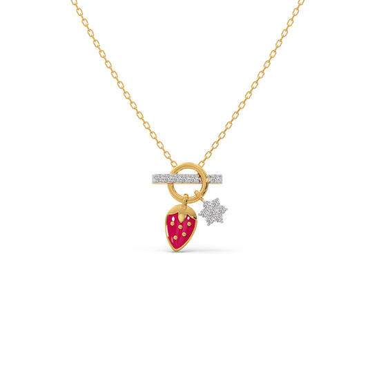 Strawberry Bloom Diamond Kids Necklace - Yellow