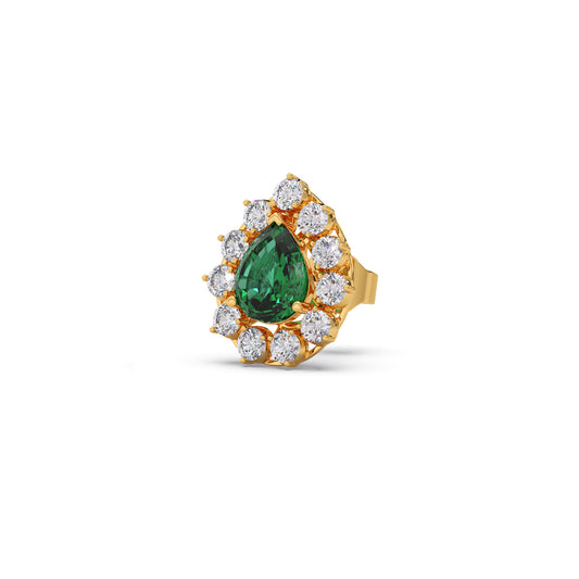 Green Gemstone and Diamond Blossom Earrings - Yellow