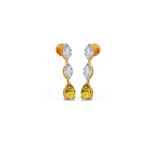 Marquise Diamond and Yellow Gemstone Drop Earrings