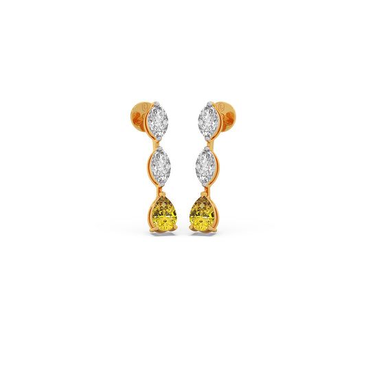 Marquise Diamond and Yellow Gemstone Drop Earrings - Yellow