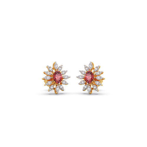 Pink-Tourmaline Colour Stone Diamond Earring