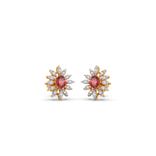 Pink-Tourmaline Colour Stone Diamond Earring - Yellow
