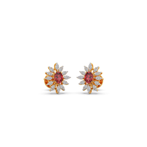 Pink-Tourmaline Colour Stone Diamond Earring