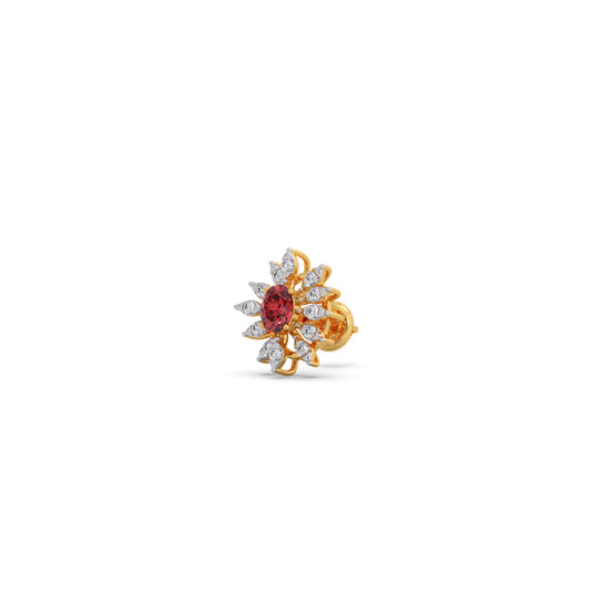 Pink-Tourmaline Colour Stone Diamond Earring - Yellow