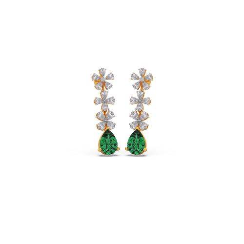 Emerald Pear Diamond Drop Earrings