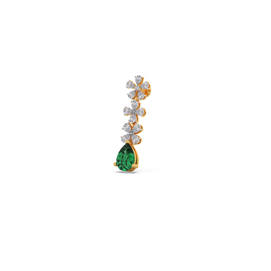 Emerald Pear Diamond Drop Earrings - Yellow