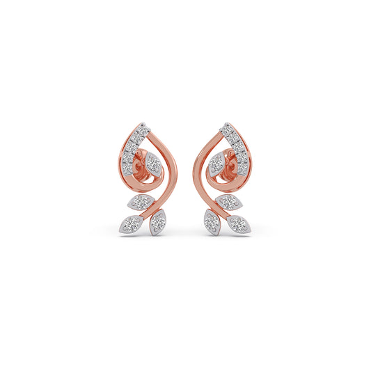 Dewdrop Leaf Diamond Stud Earrings - Rose