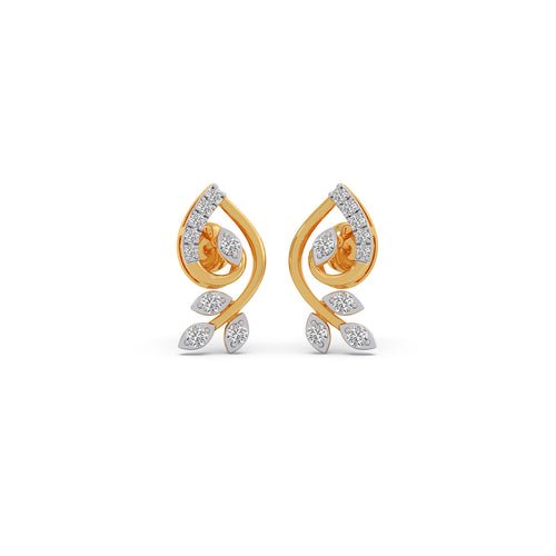 Dewdrop Leaf Diamond Stud Earrings