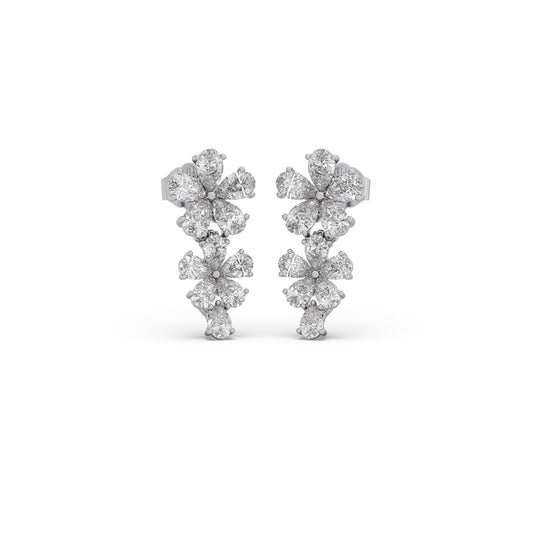Floret Sparkling Diamond Drop Earrings - White