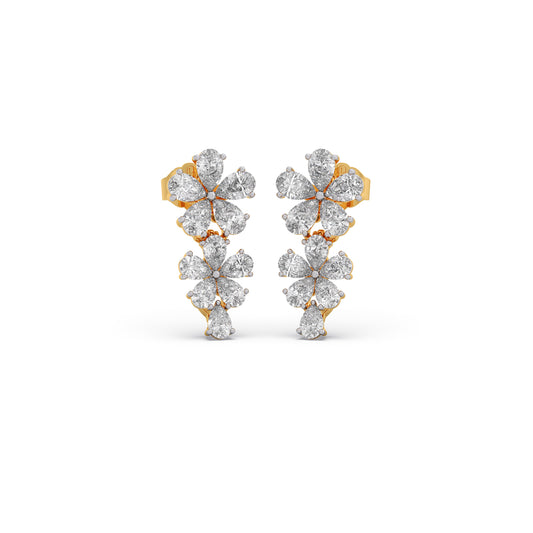 Floret Sparkling Diamond Drop Earrings - Yellow