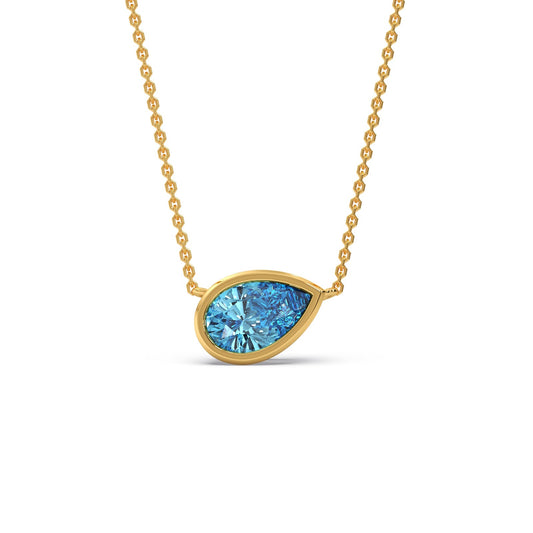 Chrome Blue Coloured Lab Diamond Chain Necklace - Yellow