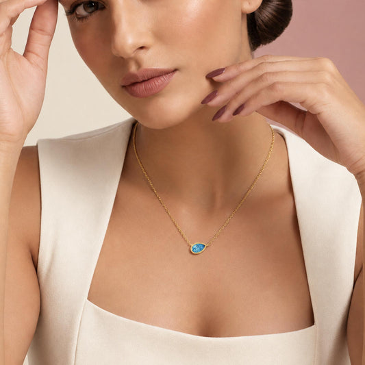 Chrome Blue Coloured Lab Diamond Chain Necklace - MQ_AI