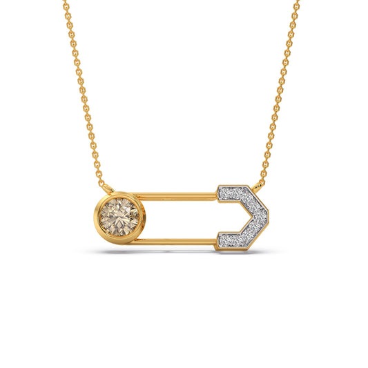 Chrome Safety Pin Coloured Lab Diamond Chain Necklace - Yellow