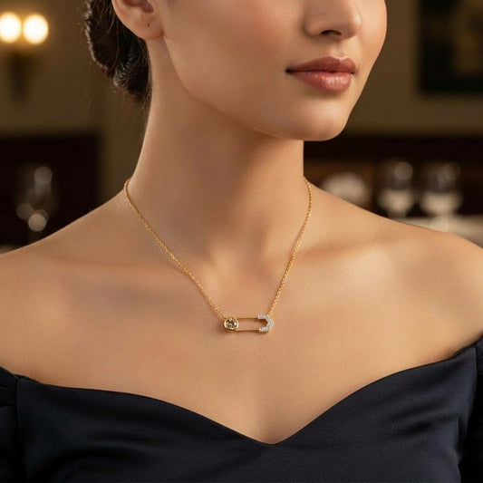 Chrome Safety Pin Coloured Lab Diamond Chain Necklace - MQ_AI