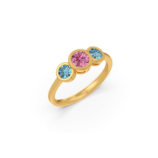 Chrome Dual Coloured Lab Diamond Trilogy Ring - Yellow