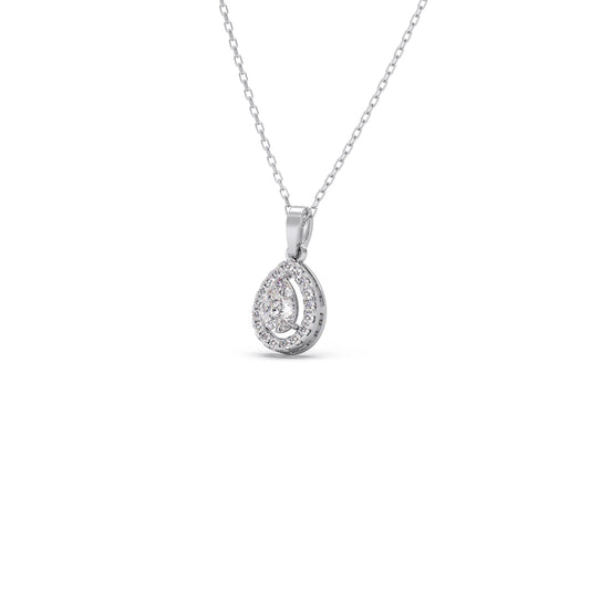 Gold Pear Halo Diamond Pendant - White