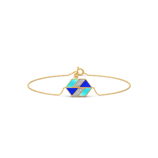 Hexora-Enamel Cobalt Diamond Chain Bracelet - Yellow