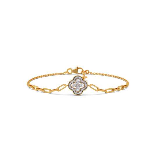 Clover Link Diamond Chain Bracelet - Yellow