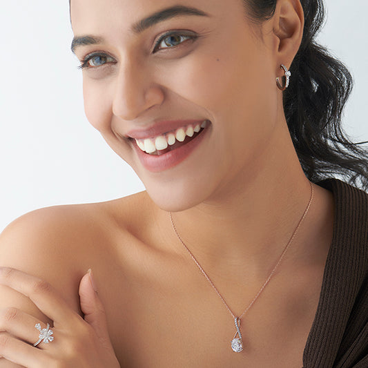 Elegant Oval Diamond Drop Pendant - MQ