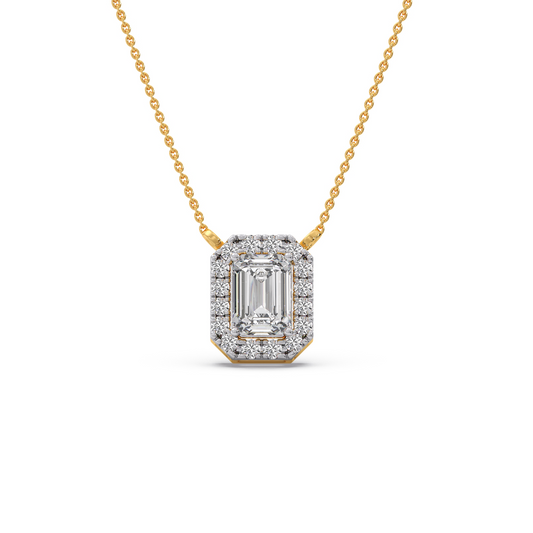 Emerald-Cut Diamond Halo Pendant - Yellow