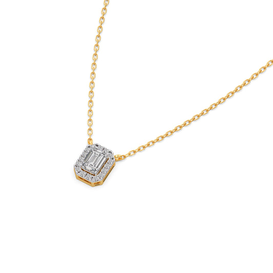 Emerald-Cut Diamond Halo Pendant - Yellow