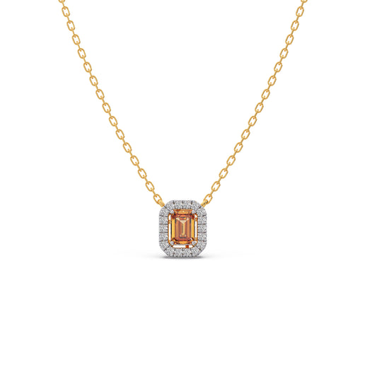 Diamond and Emerald-Cut Gemstone Duo Pendant - Yellow