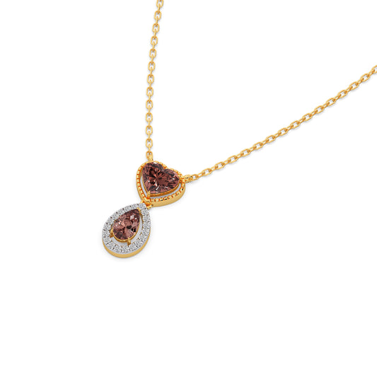 Round Diamond With Heart & Pear-Shaped Brown Gemstone Infinity Pendant - Yellow