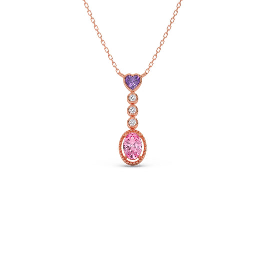 Oval & Heart-Cut Gemstone With Round Diamond Drop Pendant - Rose